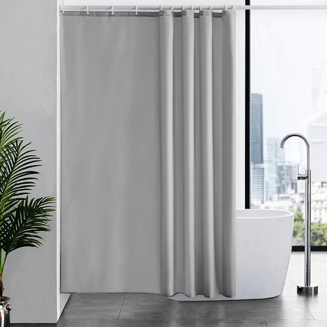 c Rideau de Douche Anti Moisissure Tissu en Polyester Imperméable Rideaux de Douche Textile Lavable pour Baignoire ou la Salle de Bain 12 Crochets de Rideau Douche Gris-180x200cm. (1/5)