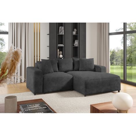 Ecksofa Designersofa Sofa MEGAN XS in Stoff Poso Dunkelgrau Ottomane Rechts (1/2)