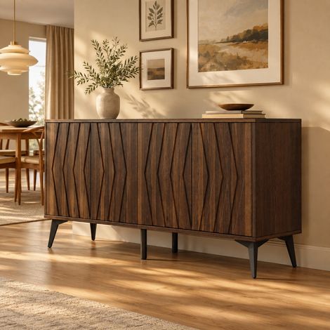 Buffet 140x35x70 cm MDF noyer, 4 portes, rangement fermé pour salon – MEUBLIV (1/5)