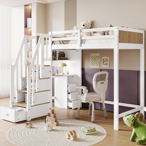 Letto a castello con scrivania e cassetti 90x200 OKMYHOME (1/5)