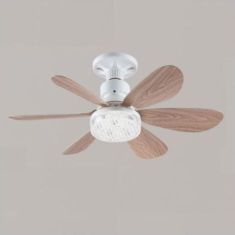 Ventilateur de plafond avec lampe LED 42 cm, 6 pales bois & abat-jour cristal, télécommande, 30 W, dimmable 3000K-6500K (1/5)