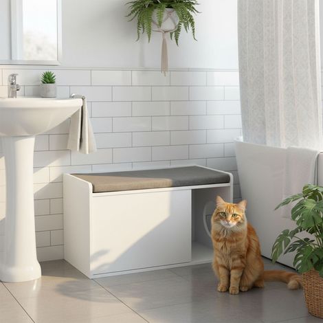 Cat litter box cabinet with bench