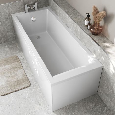 Bathroom Single Ended Straight Square Bath White Acrylic Bathtub 1600 x 700mm (1/5)