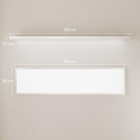 Ensemble de 4 plafonniers et appliques murales à température de couleur réglable (3000K/4000K/6000K) avec interrupteur DIP, 120 x 30 x 3,7 cm, blanc (1/5)