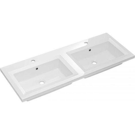 Double vasque en composite minéral Iris - 121 x 46 x 15 cm - Blanc - Livraison gratuite (1/2)