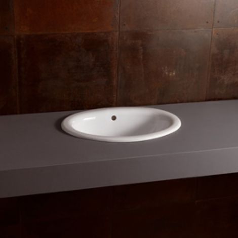 Lavabo a Incasso 57x47xh17 cm - Monoforo - Linee Morbide - In Ceramica - Bianco Lucido (1/3)