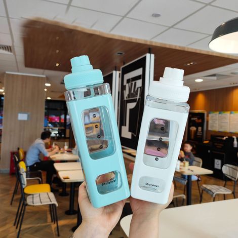 Doppelwandige Wasserflasche für Outdoor-Sportarten, modernes minimalistisches Design, tragbar, quadratischer Kunststoffbecher zum Abkochen von Wasser, großes Fassungsvermögen von 700 ml, ideal zum Ver (1/5)