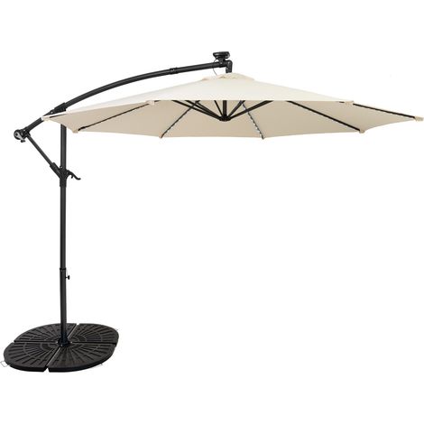 LED Ausleger-Sonnenschirm 3m mit Beschwerungsfuß Creme Garten