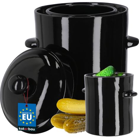 KOTARBAU® Pot a Choucroute 5 L - avec Couvercle et Rigole à Eau Pot Fermentation - Pot à Choucroute - Kimchi Pot - Jarre de Fermentation - Grès - Noir (1/5)