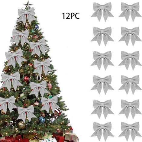 Set di 12 fiocchi natalizi, decorazioni per albero di Natale, 12 x 11 cm, ghirlanda rossa, fiocco glitterato, decorazione natalizia, crea un'atmosfera festiva (1/5)