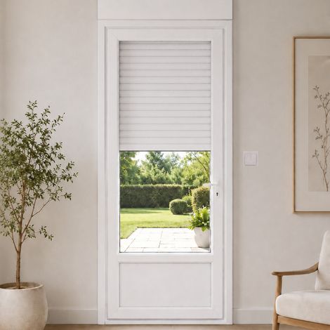 Porte fenêtre PVC blanc 1 vantail hors tout H 239 x L 86 cm ouverture français volet roulant électrique pose en neuf tirant gauche
