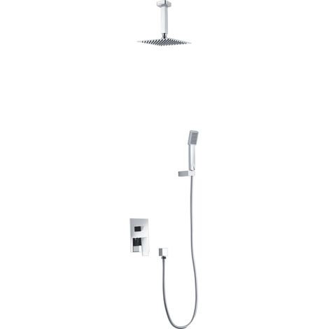 Colonna Doccia Incasso con Miscelatore Monocomando  Modello BERLINO  Pioggia di dimensioni Standard  Colore Grigio Finitura Cromata [ IMEX® ]