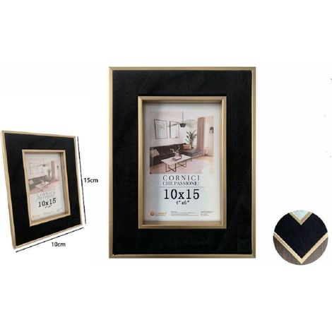 TrAdE Shop Traesio - Portafoto Cornice Per Foto Poster Quadri Tele 10 X 15cm Nera Con Bordi Oro 70300 -