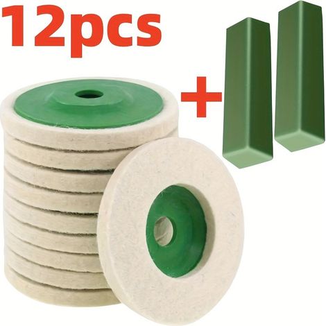Kit de polissage avec roue en laine, finition miroir en acier inoxydable, surface métallique plane, disque vert, tampon de polissage en feutre de laine fine.