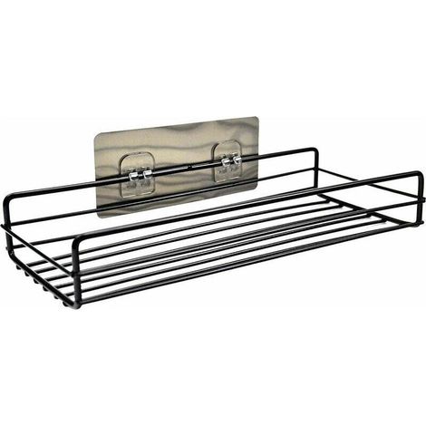 Étagère Salle de Bains Adhésive, Serviteurs de Douche sans Percage, Organisateur Rangement Douche Rectangulaire, Panier Douche Métal pour Salle de Bain, Cuisine (Noir) (1/4)