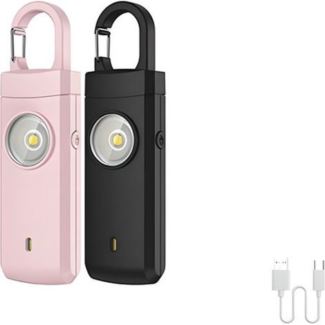 Alarme personnelle en 2 parties - Alarme personnelle - Porte-clés alarme - Alarme avec lampe torche - Alarme sonore et visuelle - Alarme d'urgence de protection personnelle - Noir/Rose - ABS Noir/Rose (1/5)