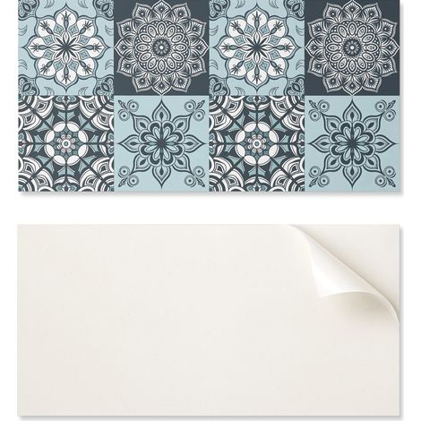 Juego de baldosas autoadhesivas de PVC con dise帽o de mandala en cuadr铆cula, 10x40x20 cm.