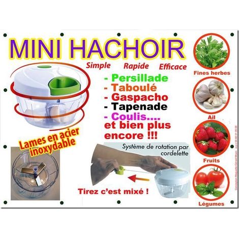 Mini hachoir manuel 3 lames inox avec batteur - idéal pour herbes, fruits et légumes