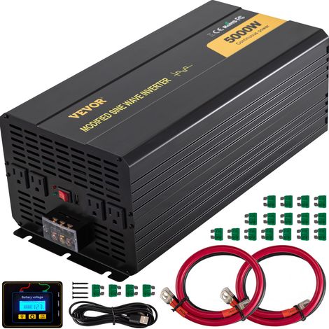 VEVOR Onduleur a Onde Sinusoïdale Modifiee 5000 W Onduleur CC 12 V vers CA 120 V, avec Telecommande LCD et Cable, Indicateur LED, Ventilateur Refroidissement, pour Camion, Camping-car, Voiture, Bateau (1/5)