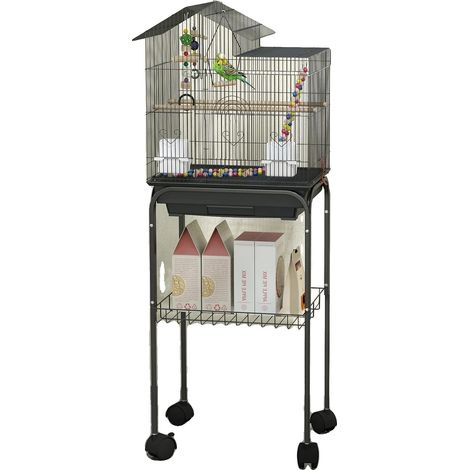 Vogelkäfig, Stahlmaterial, 46 x 36 x 120 cm, Geeignet für Wellensittiche und Kakadus, Enthält 2 Futterspender und 2 Sitzstangen, Kommt mit (1/5)