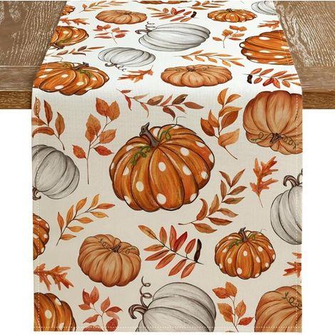Chemin de Table Lin Citrouille Décoration Table d’Automne 33×183cm (1/5)