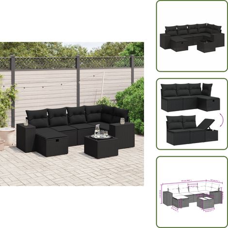 Tavolo da giardino - vidaXL Set Divani da Giardino con Cuscini 7pz Nero Polyrattan - Poltrona da esterno