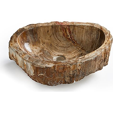 Pegane – Vasque à poser en pierre naturelle brun – Longueur 45 cm – Hauteur 15 cm – Profondeur 40 cm – Finition rugueuse et polie (1/4)
