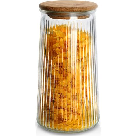 Bocal de conservation en verre de 1400 ml avec couvercle en bambou (1/5)