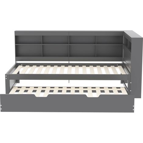 Cama sofá de madera gris 90 x 200 cm con cama nido 90 x 190 cm y puerto USB (1/5)