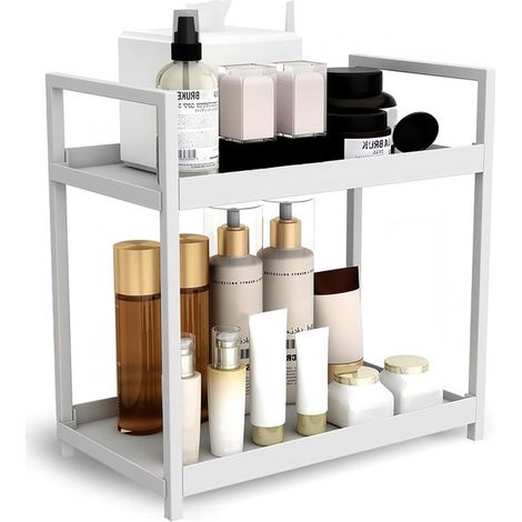 Ampio organizer per trucchi/cosmetici, bianco, in metallo, ideale come organizer da scrivania per camera da letto, bagno e cucina. (1/5)