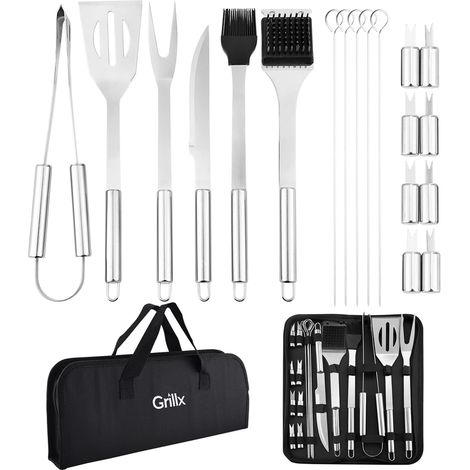 GrillX Set d'ustensiles pour barbecue - 19 pièces - Sac de transport de luxe inclus - Accessoires pour barbecue Kamado - Set d'ustensiles (1/4)