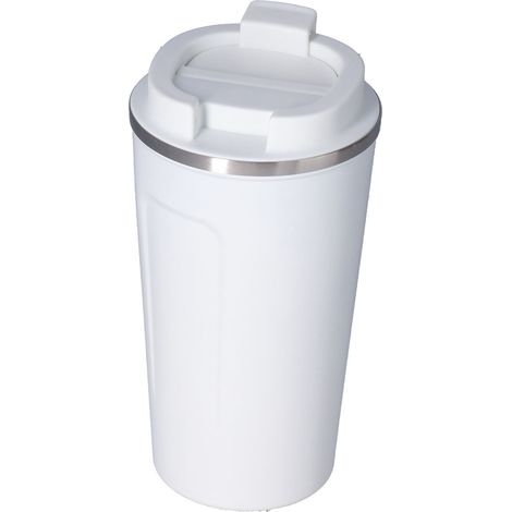 Mug isotherme 510 ml en acier inoxydable, blanc, idéal pour le bureau, les voyages, les loisirs et la voiture. (1/5)