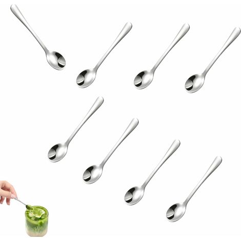 Lot de 8 Petites Cuillères en Acier Inoxydable Cuillères à Espresso Mini 7,5 cm Petite Cuillère pour Pots à épices pour Café Épices Sel Miel et Desserts (1/5)