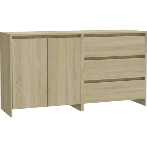 Credenza a buffet cassettiera mobile contenitore organizer cucina soggiorno salotti set di 2 legno ingegnerizzato Sonoma beige 020036829
