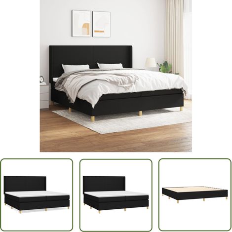 The Living Store Sommier à lattes de lit avec matelas Noir 200x200 cm Tissu - Lit Double - Lit Tapissier - Literie - Matelas À Ressorts Ensachés - Tête De Lit Ajustable (1/5)