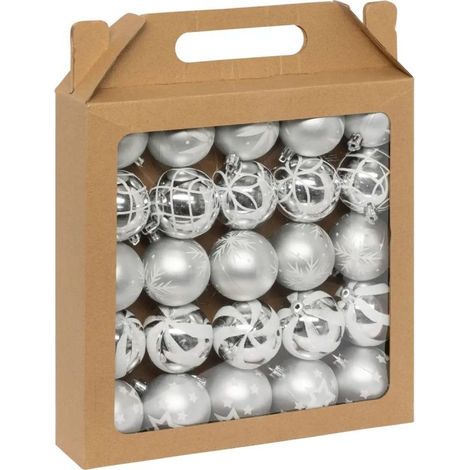 Paris Prix - Lot De 25 Boules De Noël maison Des Couleurs 6cm Argent & Blanc (1/5)