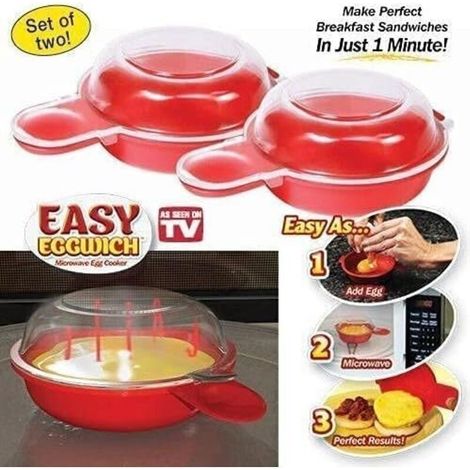 Lot de 2 cuiseurs à œufs pour micro-ondes - 1 minute - Outil de cuisine pour omelette de Hambourg (rouge et transparent)