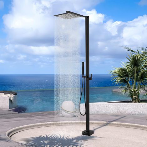 Black Stainless Steel Garden Shower Hot and Cold Water  10 Inch Rain Shower Head, Stainless Steel Hand Shower Head and Brass Mixer Body for Garden, Pool and Villa (1/5)