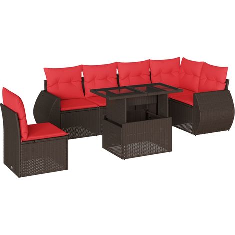 Maison Exclusive - 7-teiliges Gartensofa-Set mit Kissen, braun, P