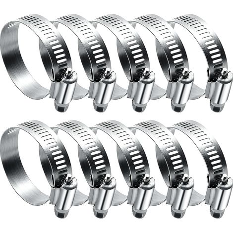 Collier de Serrage Inox Lot de 10 Colliers de Serrage Métalliques 27–51 mm, Colliers Réglables en Acier Inoxydable pour Maison, Auto tuyau de piscine, Réservoir de gaz, tuyau d'arrosag (1/5)
