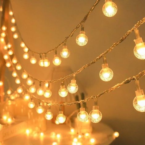 Guirlande lumineuse solaire boule de cristal - 8 modes d'éclairage - Eau - Fête de mariage (couleur chaude) - 12 mètres 100 lumières (1/4)