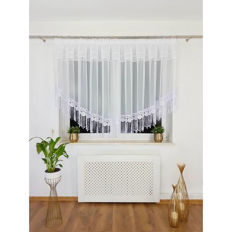 Voilage prêt à poser avec dentelle guipure et nœud - 400 x 150 cm (1/5)