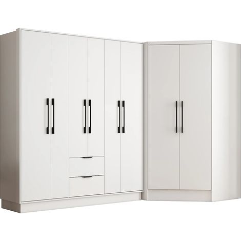 Armadio angolare 8 ante e 2 cassetti L263 cm Bianco - FEOVA