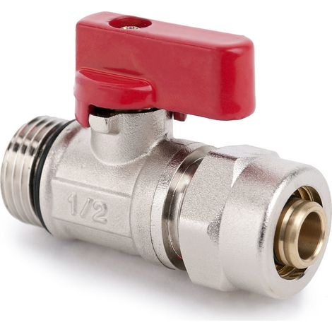 Mini valvola a farfalla rossa con O-ring e connettore PEX/AL 16x2 G1/2