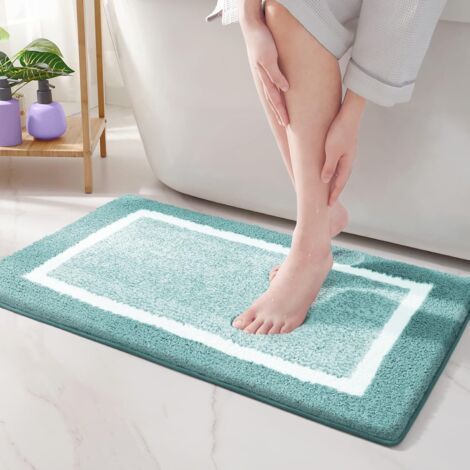 BUNTHAUS 40 x 60 cm Tapis de bain antidérapant coloré bleu vert, tapis de bain doux en microfibre, tapis de douche absorbant lavable en machine (1/5)