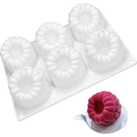 1 Moule en Silicone, 6 Cavités, Design Framboises 3D, Antiadhésif, Pour Gâteaux, Chocolats, Pâtisserie (1/5)