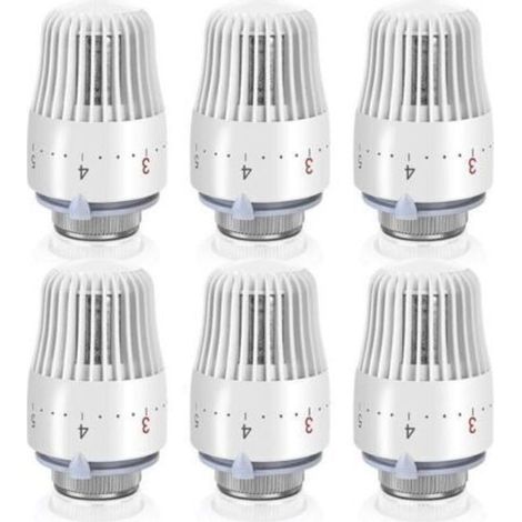 Robinet Thermostatique Radiateur: 6 Pièces Tête Thermostatique Radiateur, Thermostat Radiateur, Thermostat M30 X 1,5, Blanche