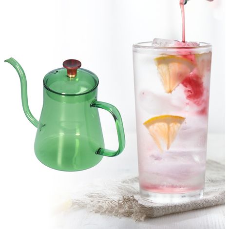 Cafetière en verre avec percolateur manuel, tasse à café avec long bec verseur en col de cygne, bouteille d'eau verte de 350 ml. (1/5)