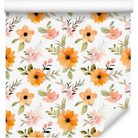 Papier peint fleuri blanc, crème et beige pour salon et chambre 50x1000 cm (1/5)