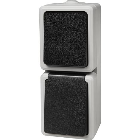 Feuchtraum Kombination vertikal Steckdose Schalter Serie TAFF Aufputz IP44 250V grau